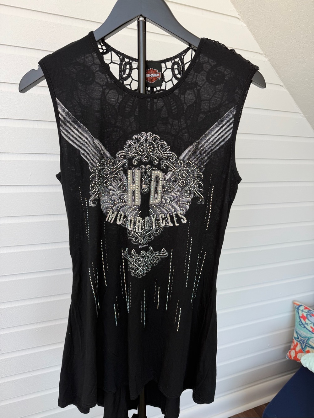 Harley-Davidson Black Rhinestone Winged Crest Sleeveless Dress